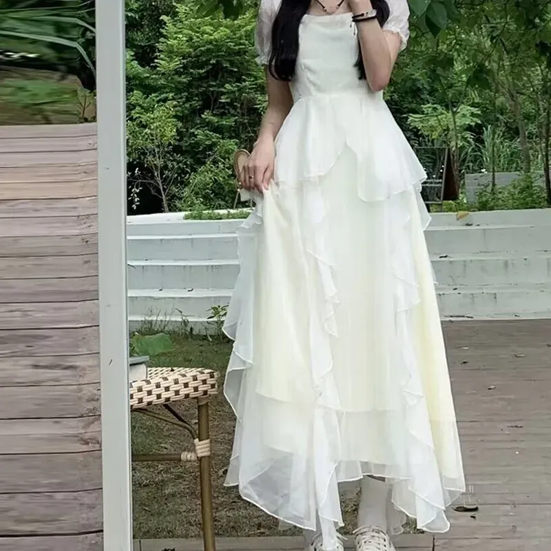 Zukizuki Short Sleeved Dresses Women's White-2