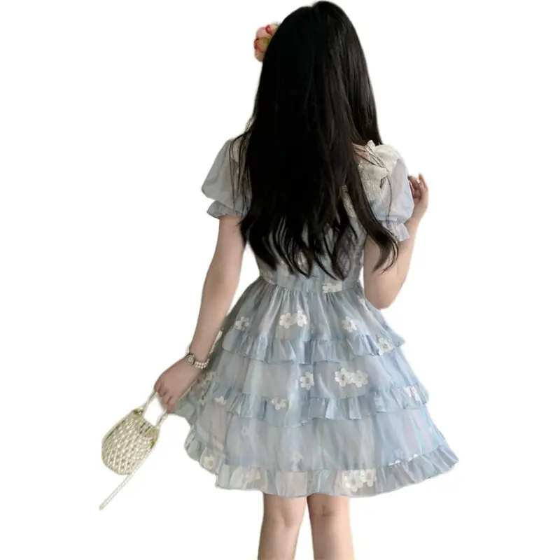 Zukizuki Short Sleeved Dress Women's Blue-1