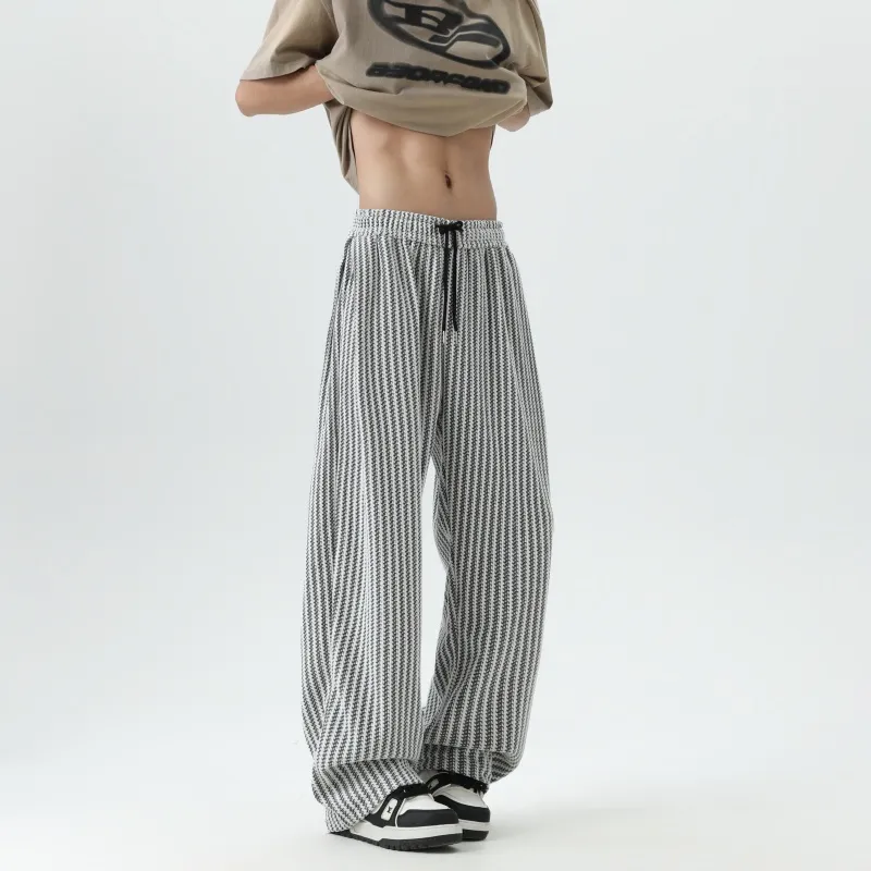 OKPI Casual Pants Unisex Black White Stripes-4