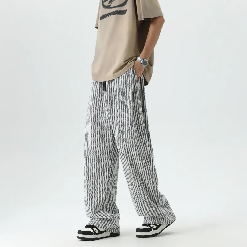OKPI Casual Pants Unisex Black White Stripes-2