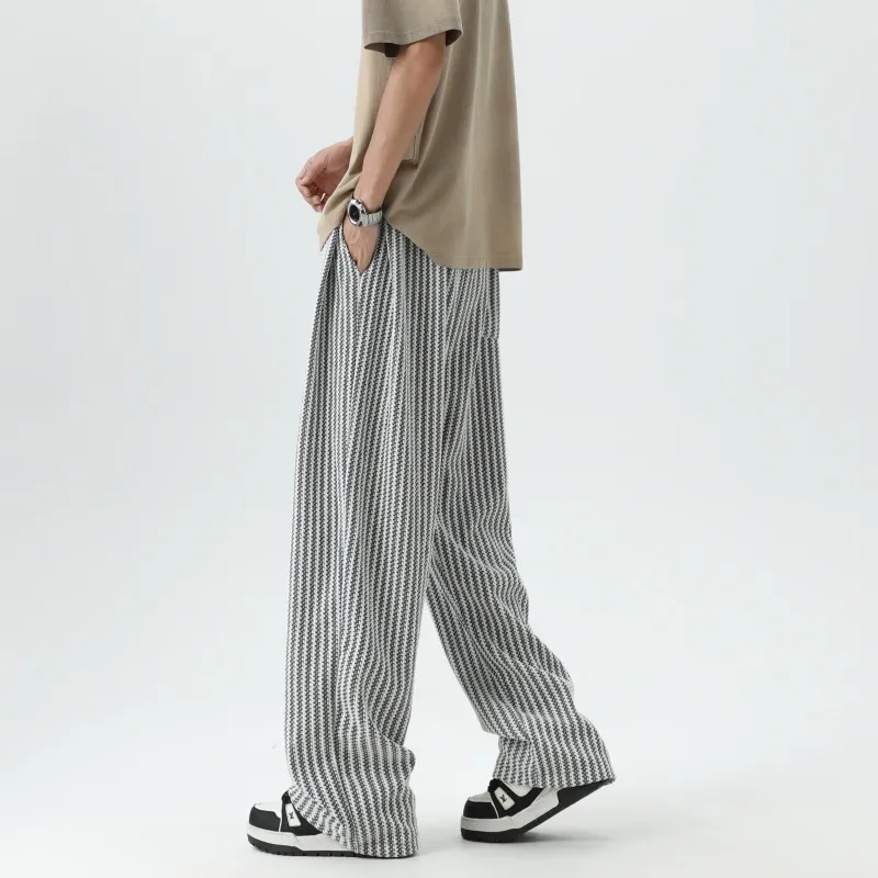 OKPI Casual Pants Unisex Black White Stripes-3