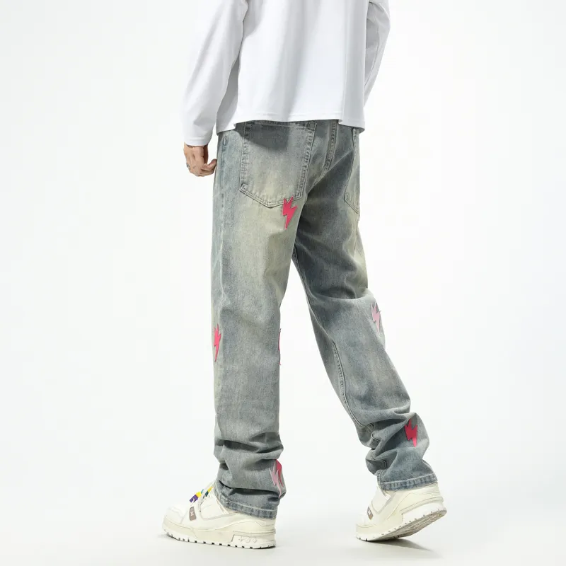 OKPI Jeans Unisex Lightning Patch ☆ Vintage Blue ☆-4