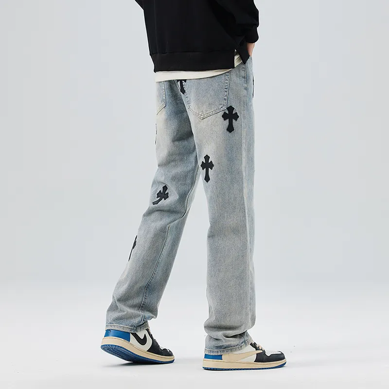 OKPI Jeans Unisex Cross Pattern ★ Vintage Blue ★-2