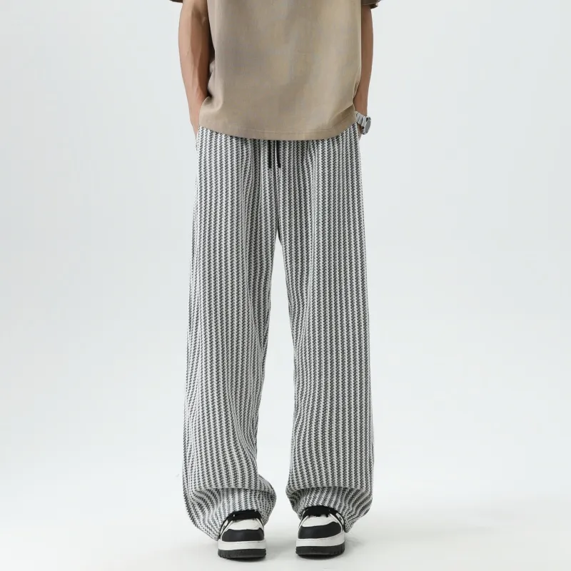 OKPI Casual Pants Unisex Black White Stripes-1