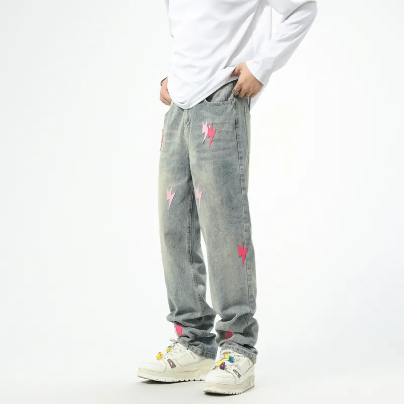 OKPI Jeans Unisex Lightning Patch ☆ Vintage Blue ☆-2