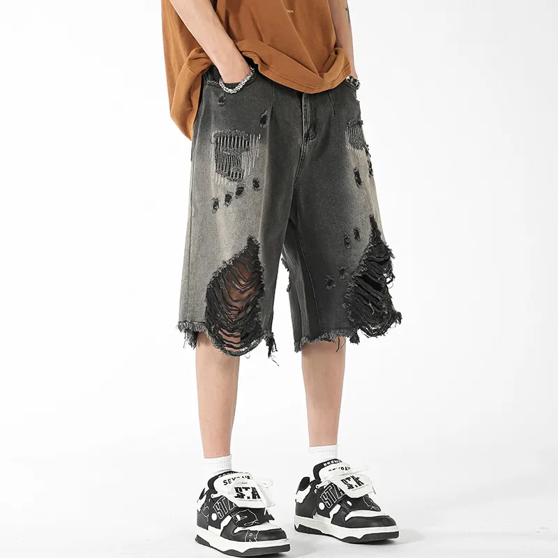 TESTUNG Denim Shorts Unisex Black-5