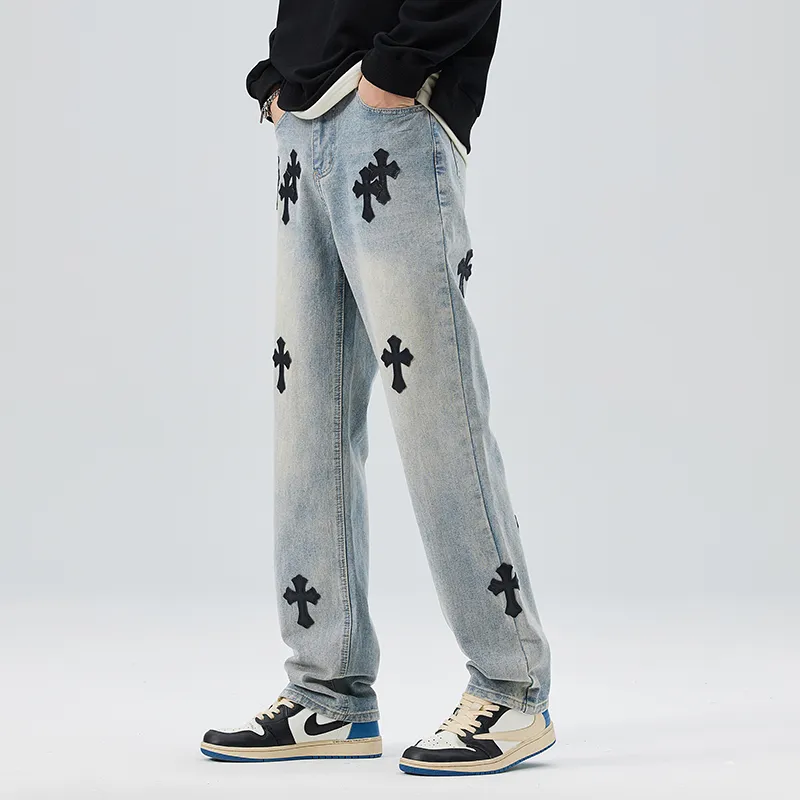 OKPI Jeans Unisex Cross Pattern ★ Vintage Blue ★-1
