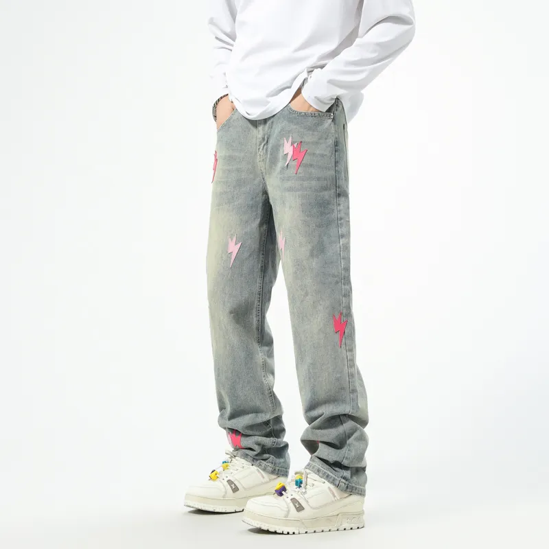 OKPI Jeans Unisex Lightning Patch ☆ Vintage Blue ☆-3