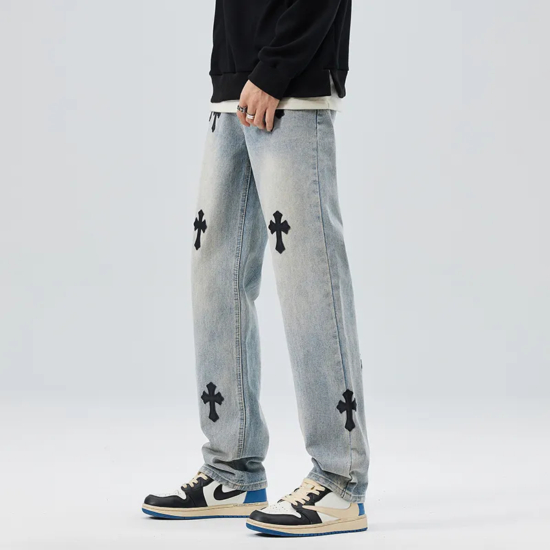 OKPI Jeans Unisex Cross Pattern ★ Vintage Blue ★-4