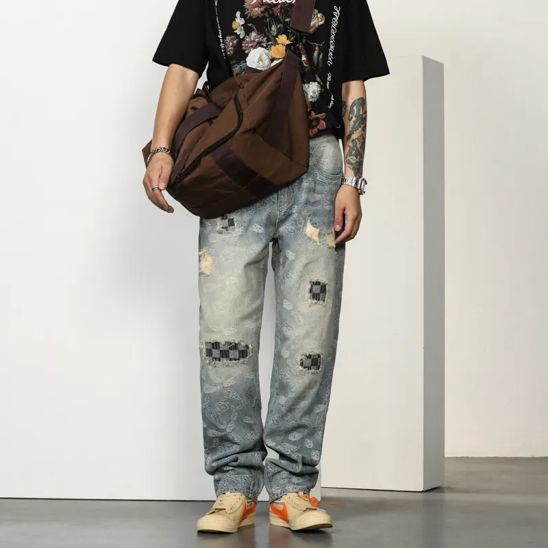 OKPI Jeans Unisex Ripped Patch ☆Blue☆-2