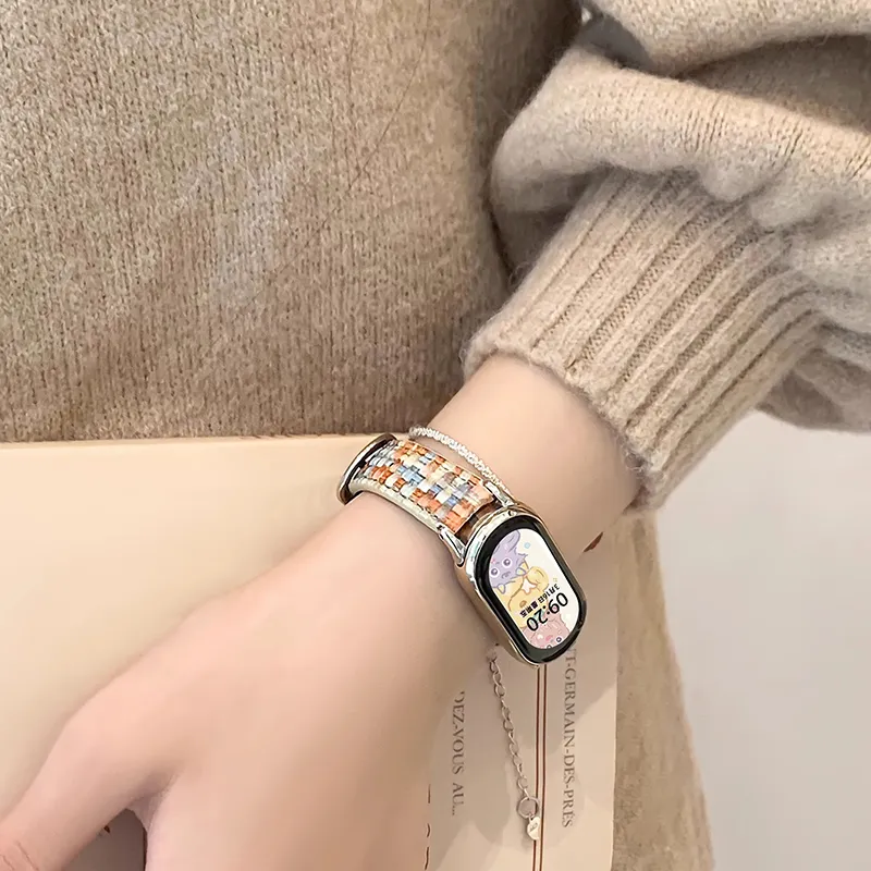 FZRT Xiaomi Compatibility Watch Band Fall Winter Premium Woven Leather Strap Artificial Leather Material-5