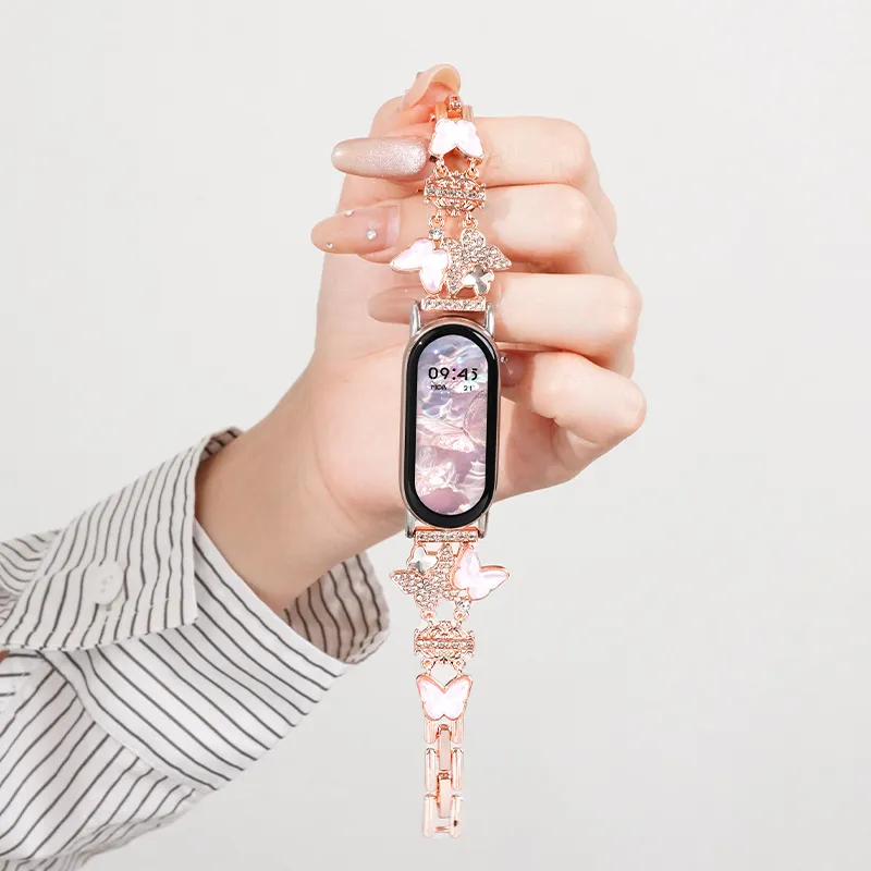 FZRT Xiaomi Compatibility Watch Band Crown Butterfly Chain Metal Steel Band Quick Release Strap Metal-1