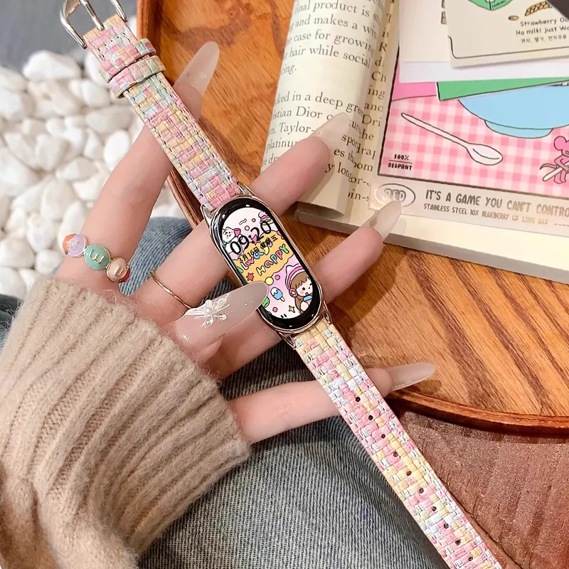 FZRT Xiaomi Compatibility Watch Band Fall Winter Premium Woven Leather Strap Artificial Leather Material-1