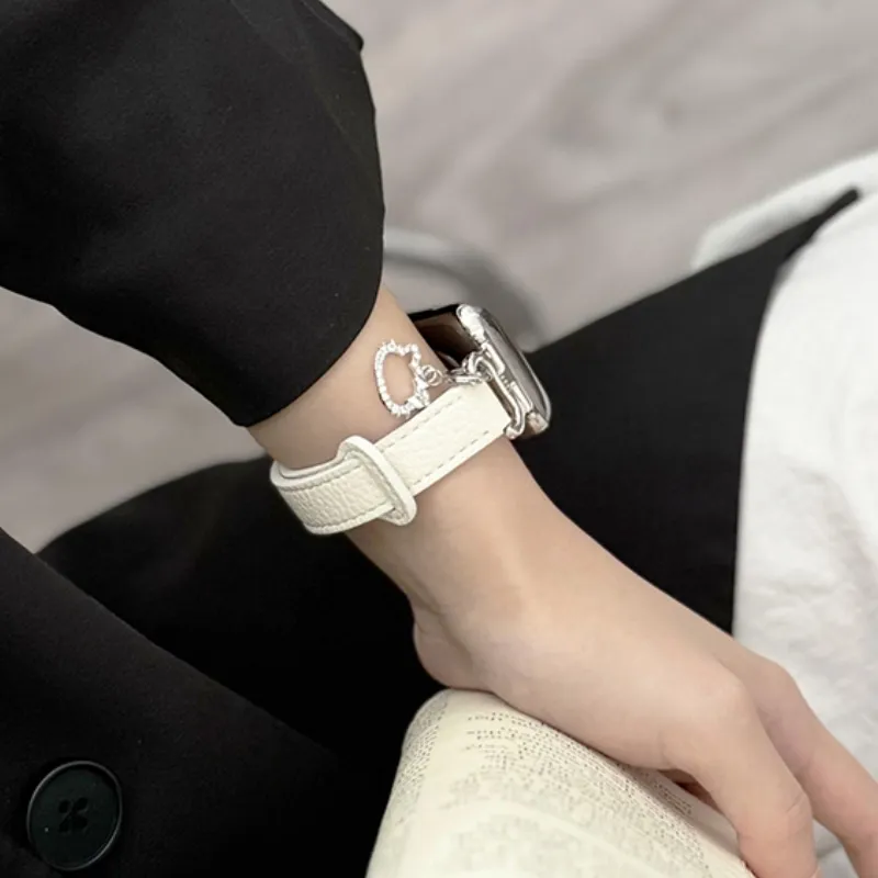 FZRT Watch Bands Litchi Grain Leather DIY Charm Kitten Strap Unisex-4