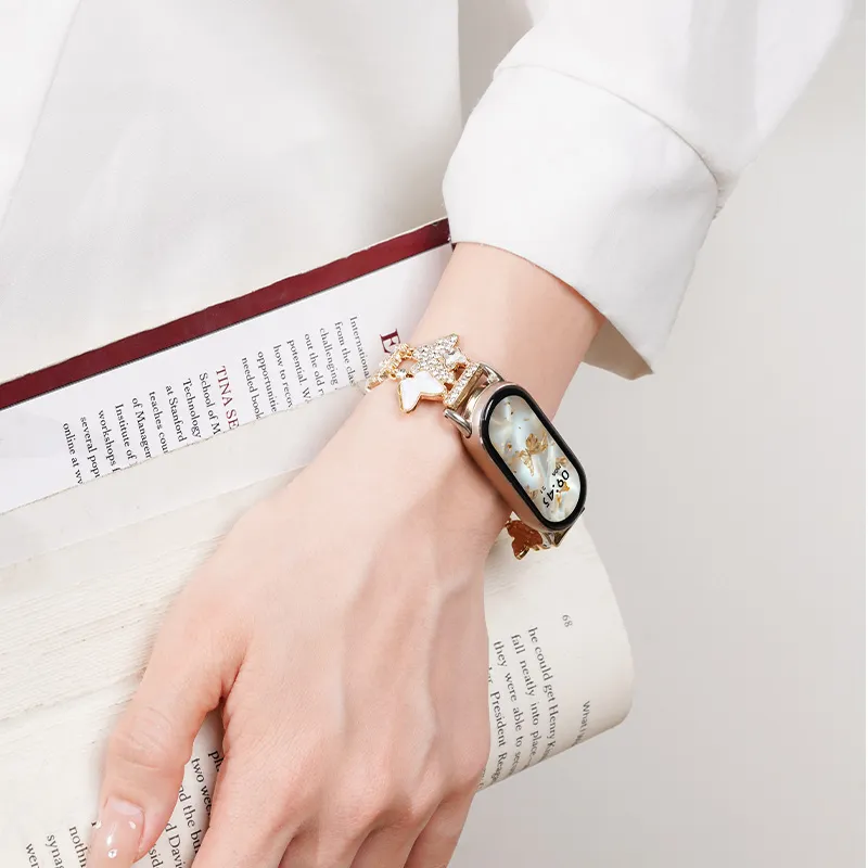 FZRT Xiaomi Compatibility Watch Band Crown Butterfly Chain Metal Steel Band Quick Release Strap Metal-8