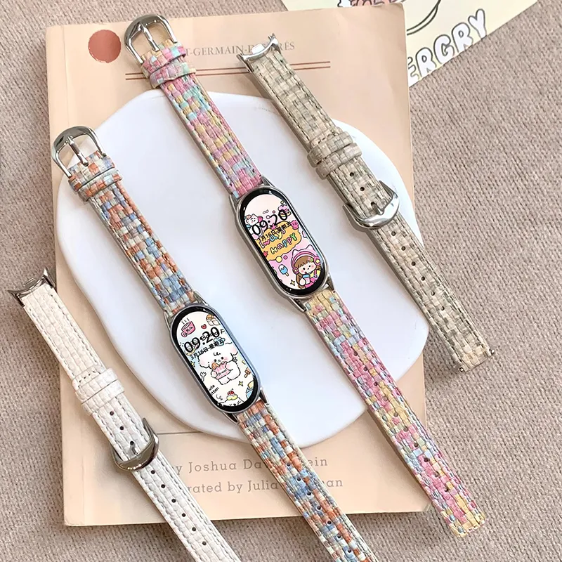 FZRT Xiaomi Compatibility Watch Band Fall Winter Premium Woven Leather Strap Artificial Leather Material-6