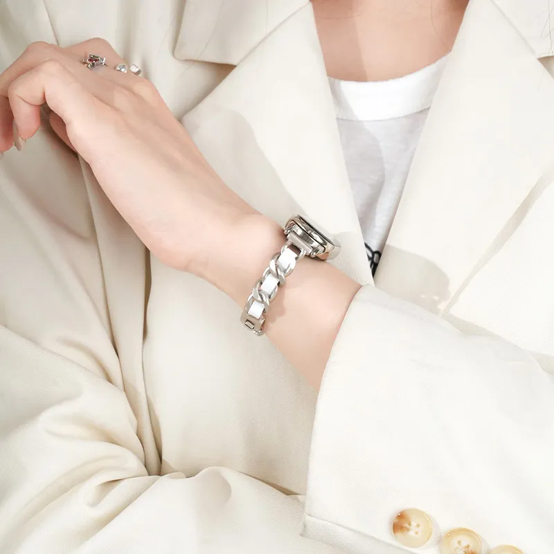 FZRT Watch Bands Chanel Inspired Chain Leather Metal Strap Unisex-3