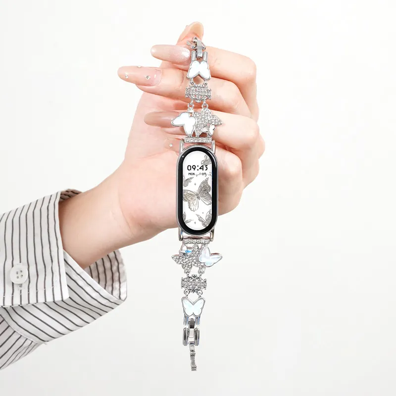 FZRT Xiaomi Compatibility Watch Band Crown Butterfly Chain Metal Steel Band Quick Release Strap Metal-13