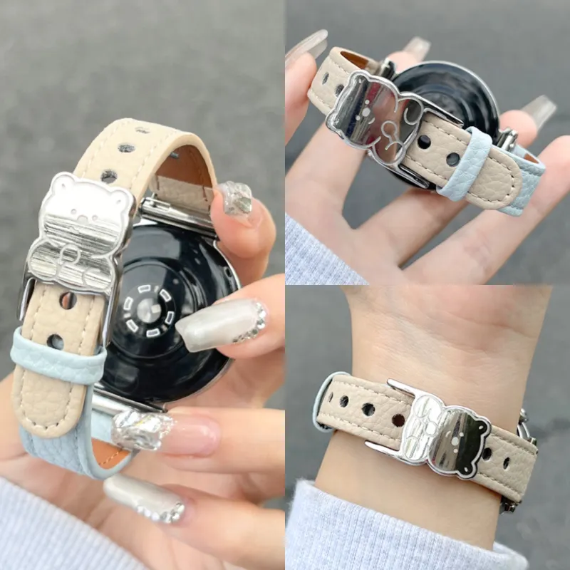 FZRT Cute Bear Collection Huawei Compatibility Watch Band 42/41mm Artificial Leather Material-2