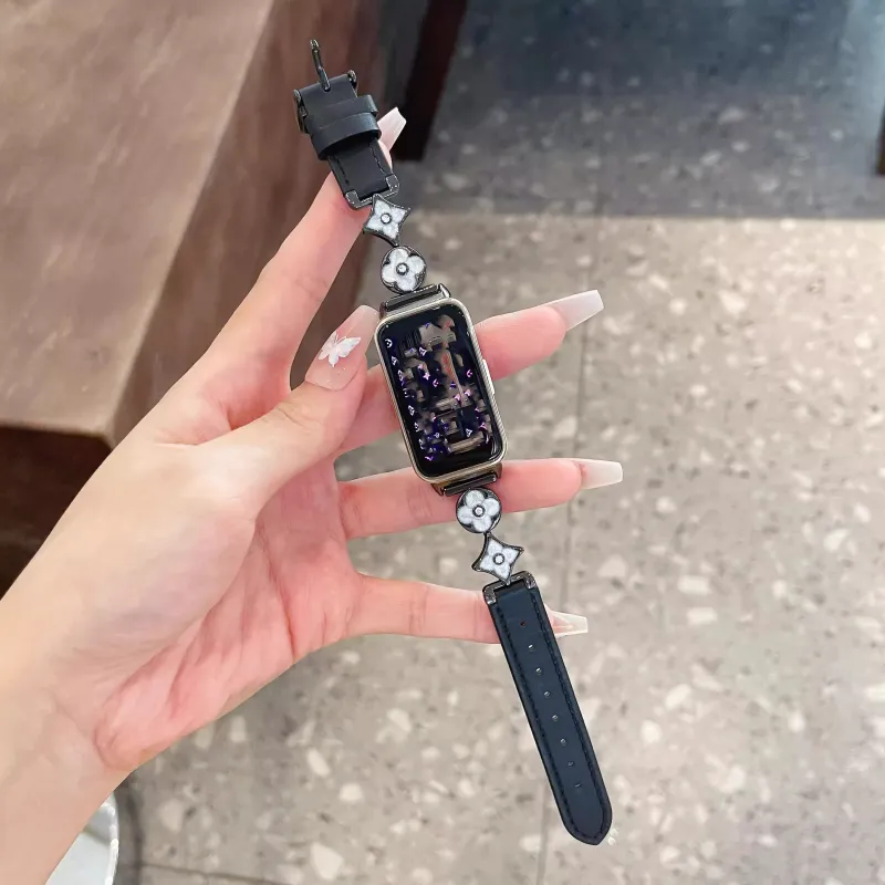 FZRT Huawei Compatibility Watch Band Niche Premium Four Leaf Clover Chain Strap Artificial Leather Material-8