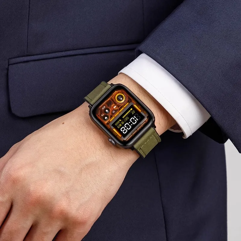 FZRT Watch Bands Square Buckle Mad Horse Pattern Magnetic Closure Strap Unisex-5
