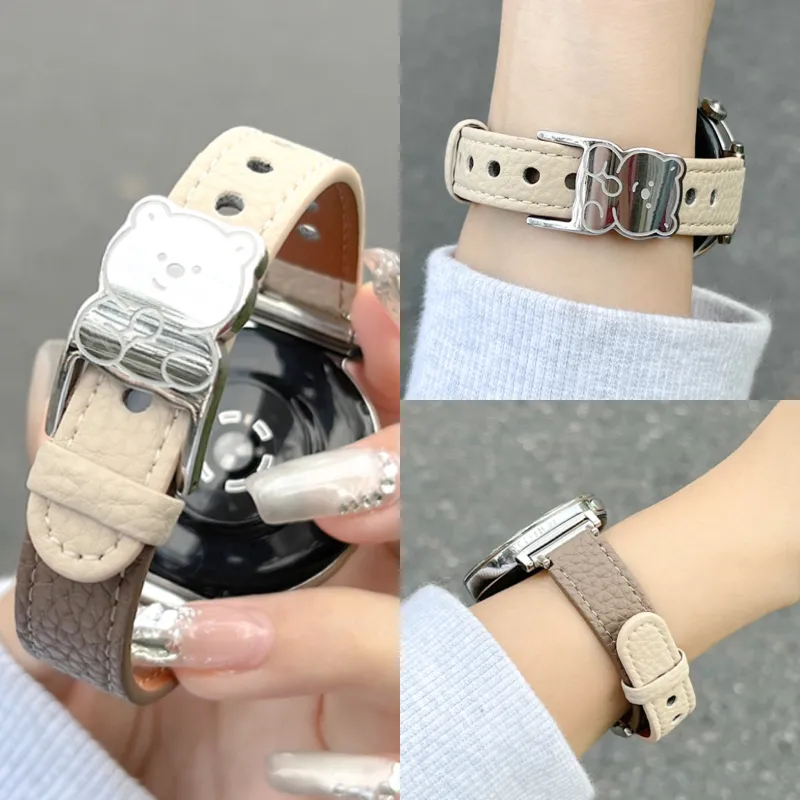 FZRT Cute Bear Collection Huawei Compatibility Watch Band 42/41mm Artificial Leather Material-1