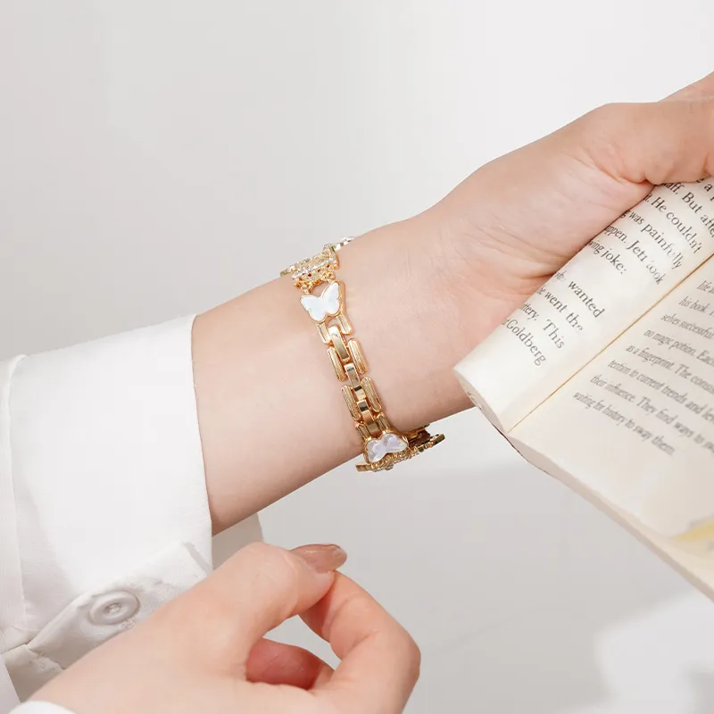 FZRT Xiaomi Compatibility Watch Band Crown Butterfly Chain Metal Steel Band Quick Release Strap Metal-7