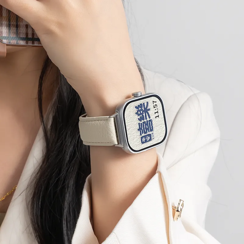 FZRT Xiaomi Compatibility Watch Band Leather Litchi Grain Magnetic Clasp Quick Release Strap Genuine Leather Material-2