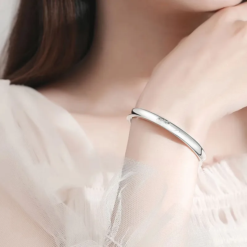 Chinese Jewelry 999 Fine Silver Bangles Women's-4