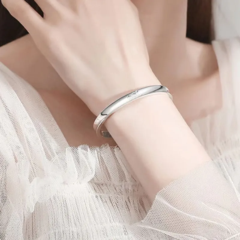 Chinese Jewelry 999 Fine Silver Bangles Women's-5