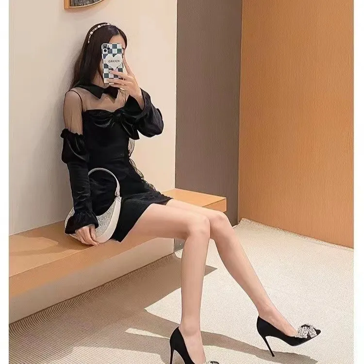 NTOZE Slim Heel High Heels Women's Black Gift Box Set-2