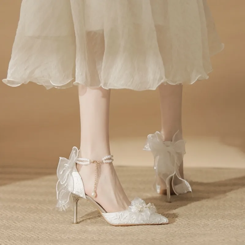 NTOZE Slim Heel High Heels Women's White-13