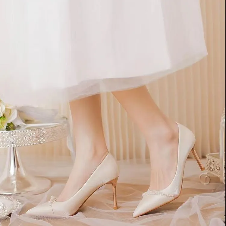 NTOZE Slim Heel High Heels Women's Champagne Gold-5