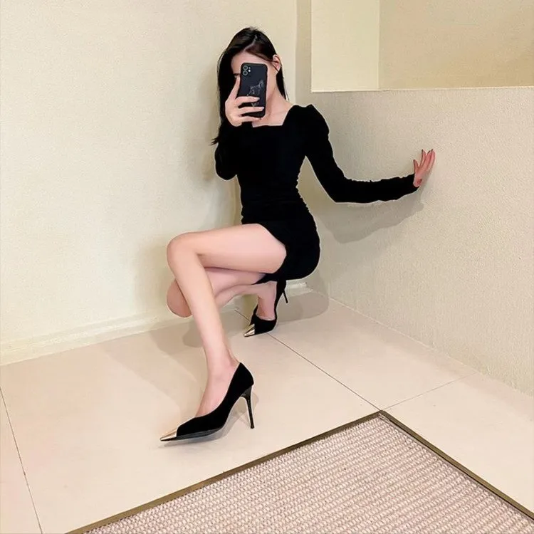 NTOZE Slim Heel High Heels Women's Black Gift Box Set-4