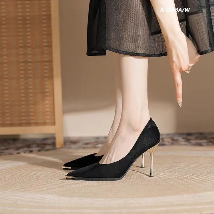 NTOZE Slim Heel High Heels Women's Black-3