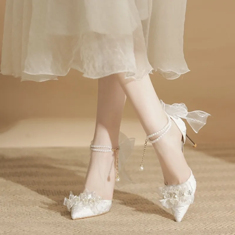 NTOZE Slim Heel High Heels Women's White-1