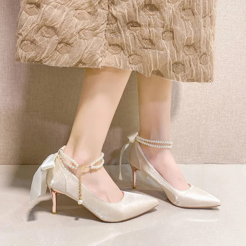 NTOZE Slim Heel High Heels Women's Champagne Gold Gift Box Set-5