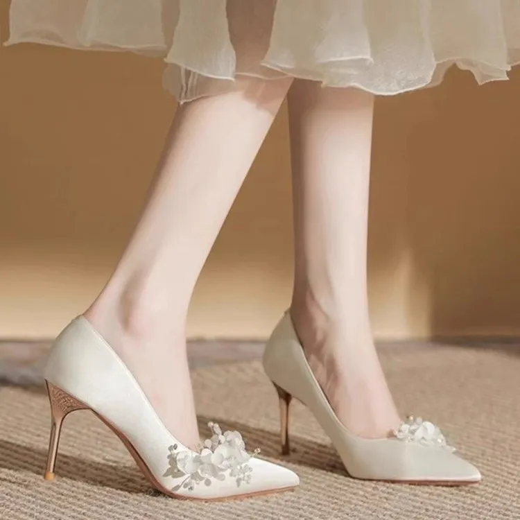 NTOZE Slim Heel High Heels Women's White-1