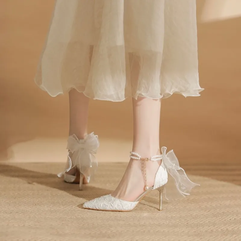 NTOZE Slim Heel High Heels Women's White-8