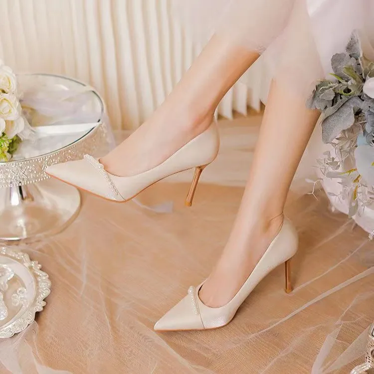 NTOZE Slim Heel High Heels Women's Champagne Gold-3