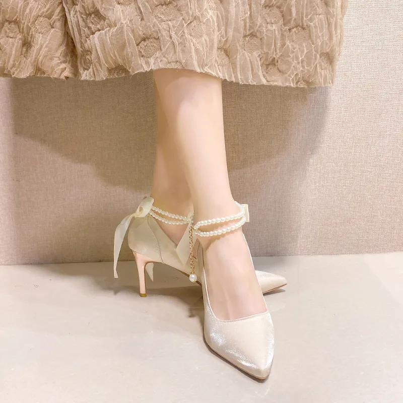 NTOZE Slim Heel High Heels Women's Champagne Gold Gift Box Set-4