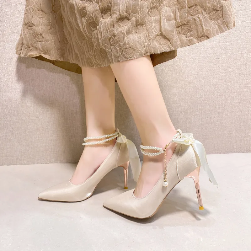 NTOZE Slim Heel High Heels Women's Champagne Gold Gift Box Set-1