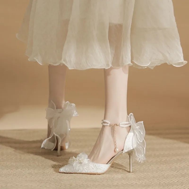 NTOZE Slim Heel High Heels Women's White-4