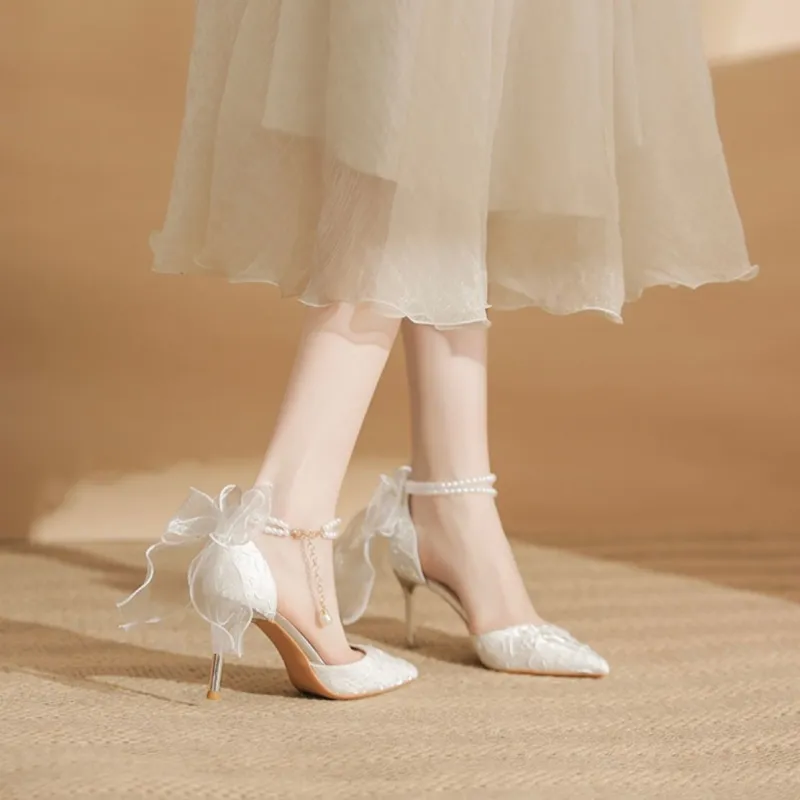 NTOZE Slim Heel High Heels Women's White-10
