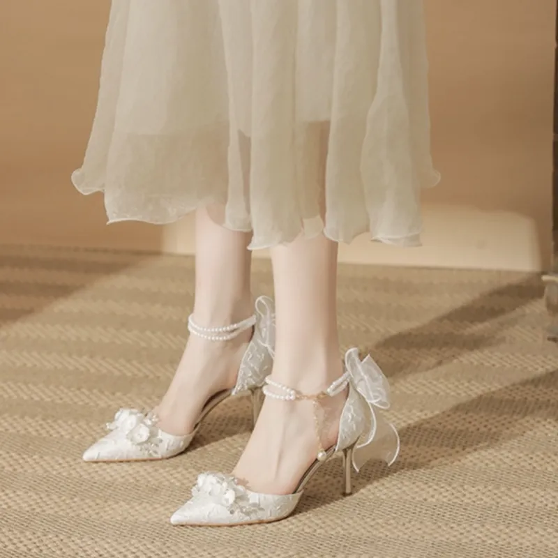 NTOZE Slim Heel High Heels Women's White-13
