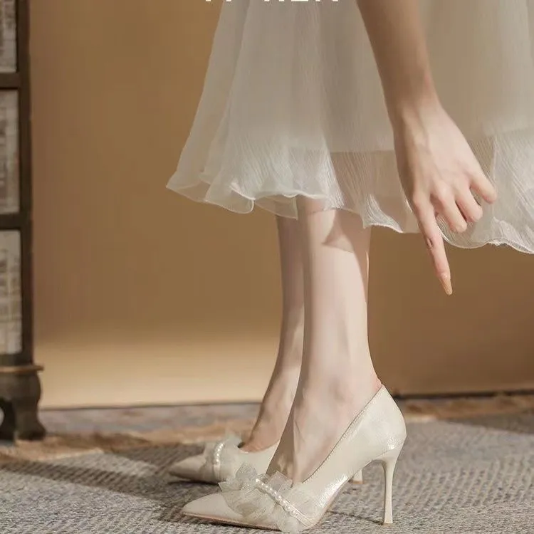 NTOZE Slim Heel High Heels Women's Light Champagne-7