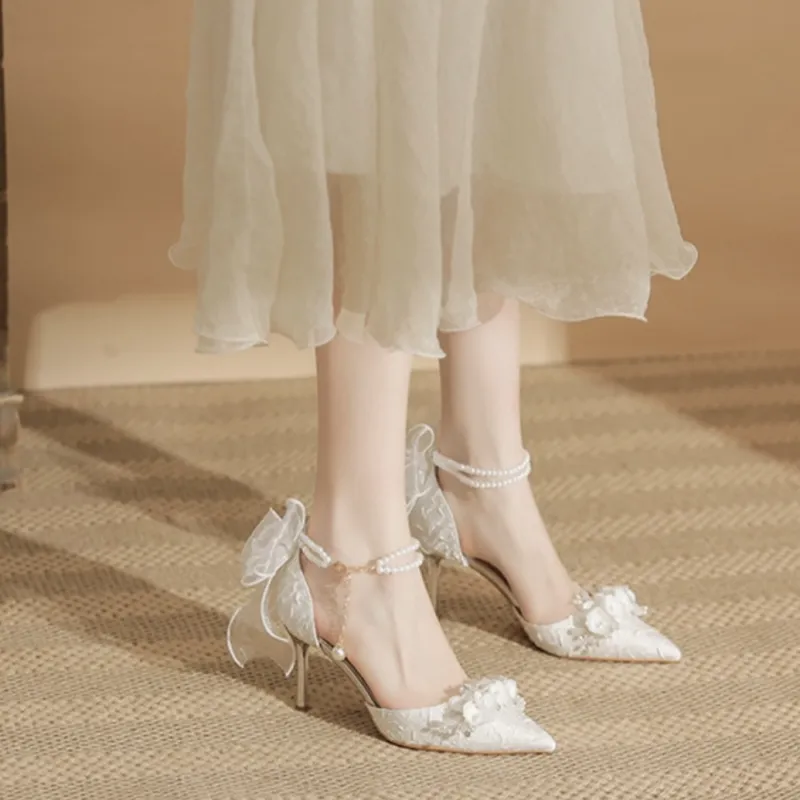 NTOZE Slim Heel High Heels Women's White-2
