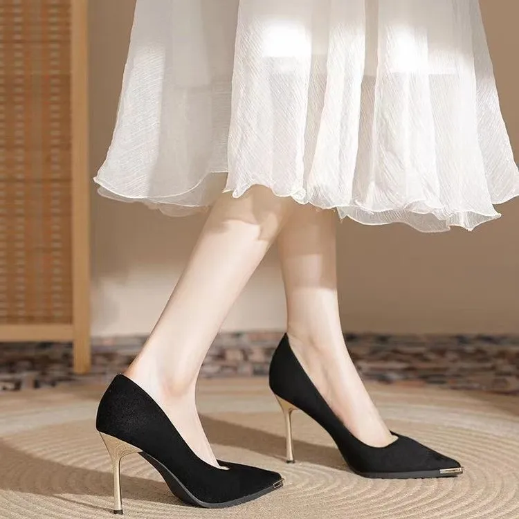 NTOZE Slim Heel High Heels Women's Black-6