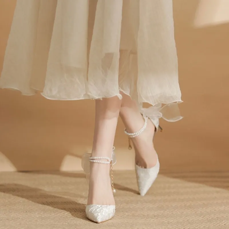 NTOZE Slim Heel High Heels Women's White-11