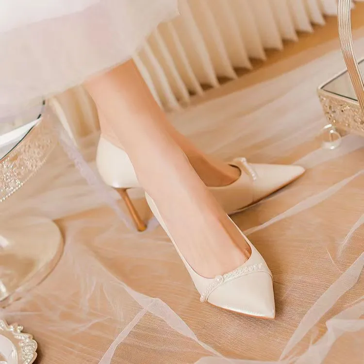 NTOZE Slim Heel High Heels Women's Champagne Gold-4